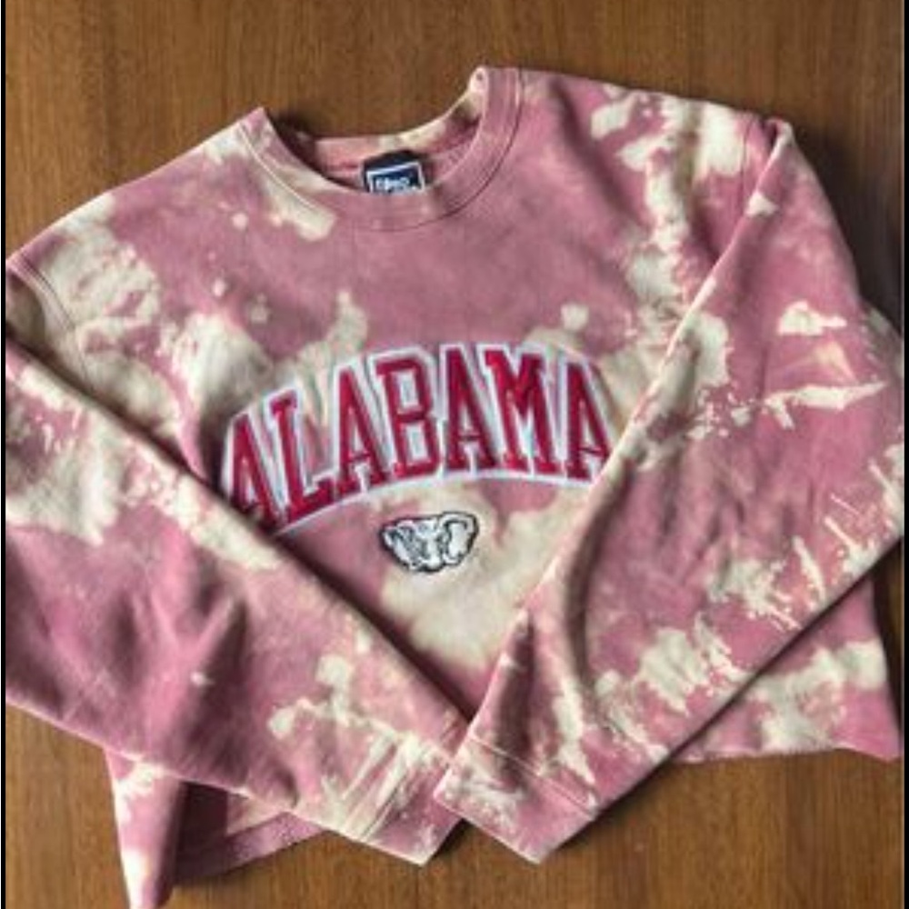 Alabama UA Cropped Bleached Sports Football Oversized Crewneck Sweatshirt